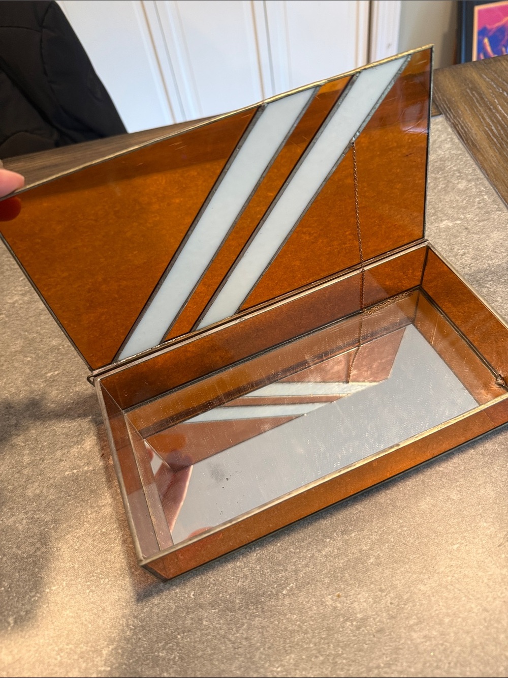 Retro Stained Glass Decorative Trinket Box in Amber and White - Picture 2 of 3